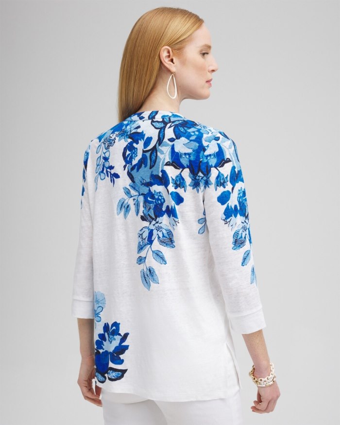 Women's Linen Floral Embellished Tunic - Intense Azure