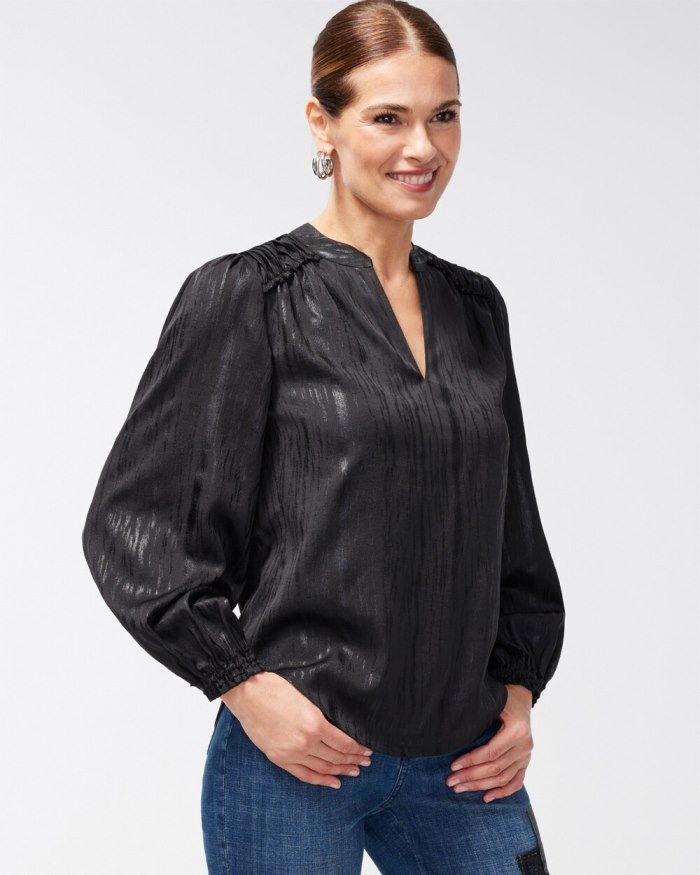 Women's Shimmery Pintuck Shirt - Black