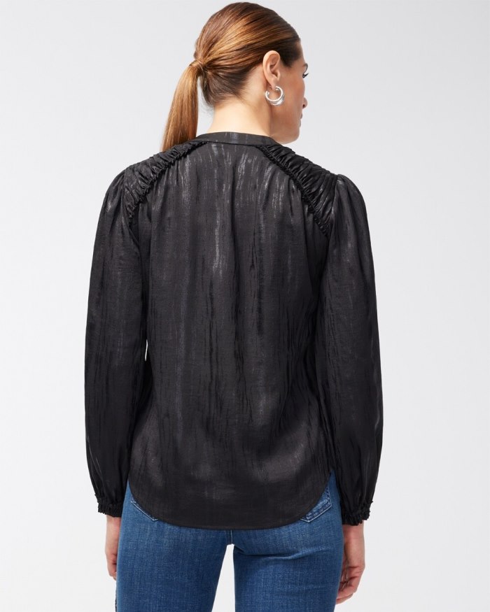 Women's Shimmery Pintuck Shirt - Black