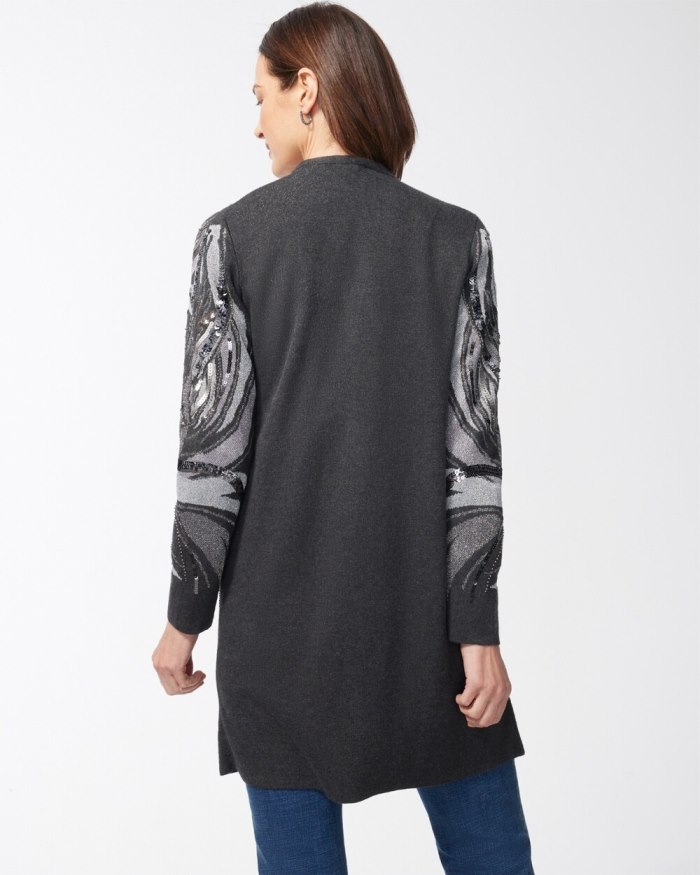 Women's Embellished Jacquard Cardigan Sweater - Graphite Heather Gray