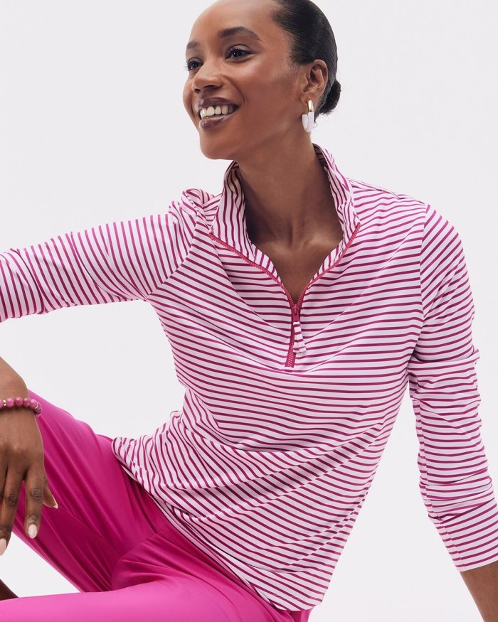 Women's Zenergy UPF Stripe Long Sleeve Top - Magenta Rose - Click Image to Close