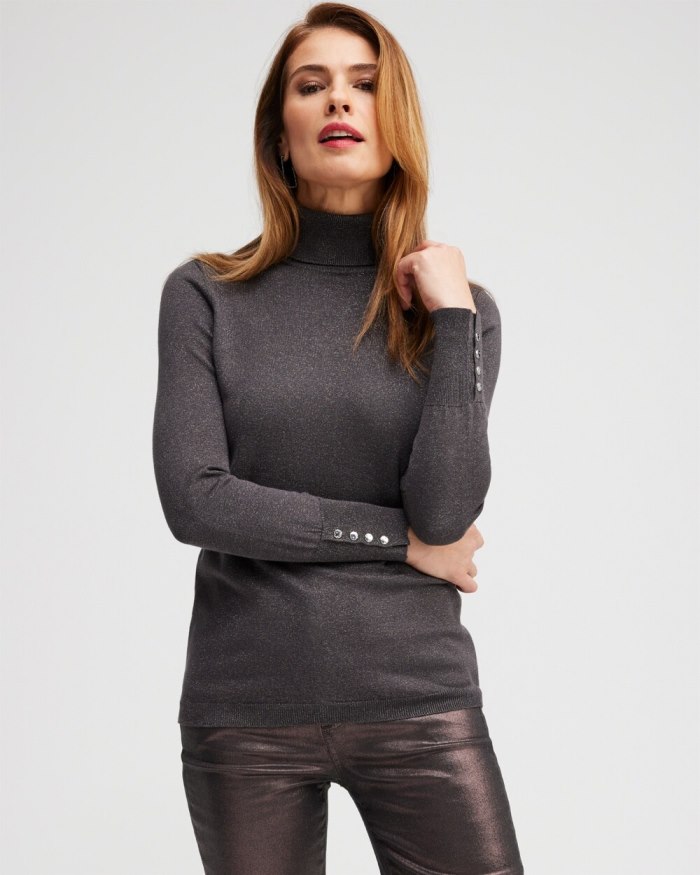 Women's Grey Lurex Turtleneck Sweater - Pewter - Click Image to Close