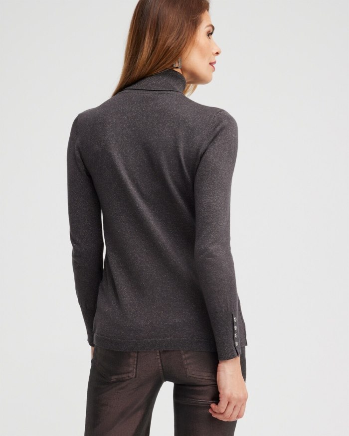 Women's Grey Lurex Turtleneck Sweater - Pewter