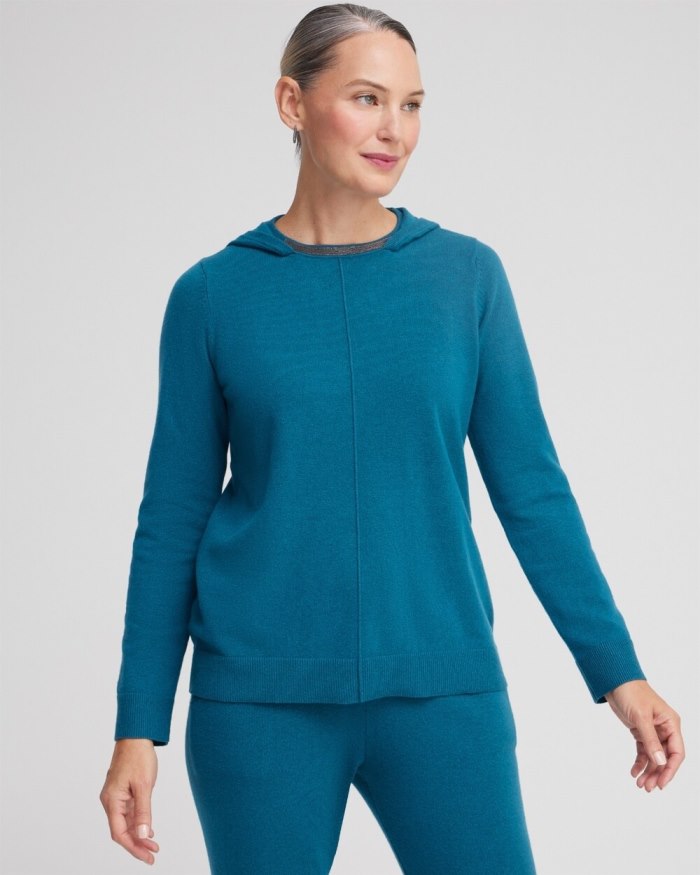 Women's Zenergy Luxe Cashmere Blend Hooded Sweater - Moonlit Teal