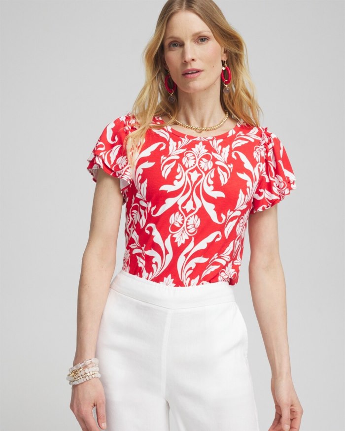 Women's Red Ruffle Sleeve Tee - Watermelon Punch - Click Image to Close