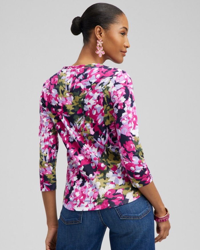 Women's Floral Everyday 3/4 Sleeve Tee - Magenta Rose