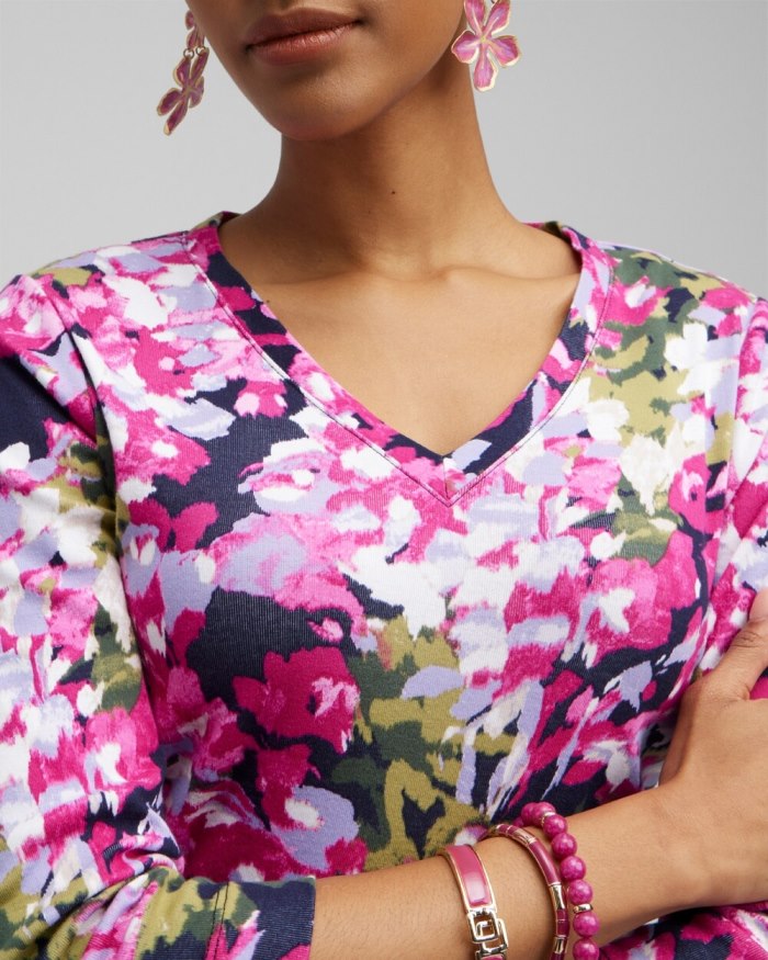 Women's Floral Everyday 3/4 Sleeve Tee - Magenta Rose