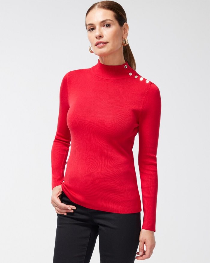 Women's ECOVERO Mock Neck Sweater - Wild Poppy - Click Image to Close