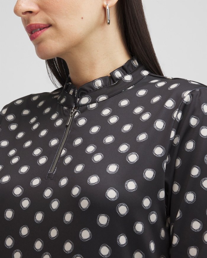 Women's Zenergy UPF Polka Dot Ruffle Neck Top - Black