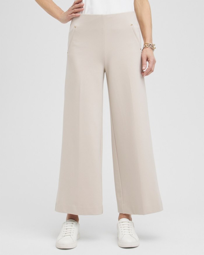 Women's Juliet Ponte Wide Leg Cropped Pants - Smokey Taupe - Click Image to Close