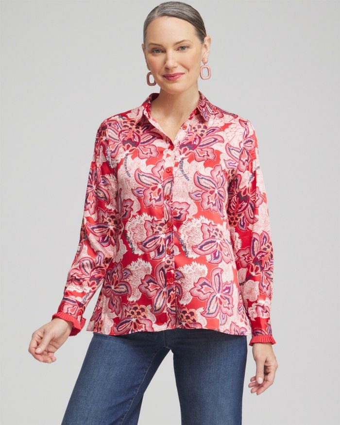 Women's Floral Pleated Blouse - Ginger Rose - Click Image to Close