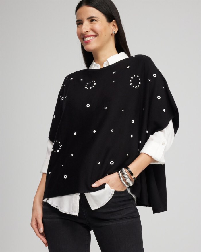 Women's Embellished Poncho - Black