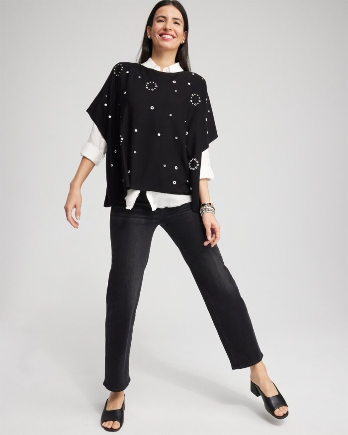 Women's Embellished Poncho - Black