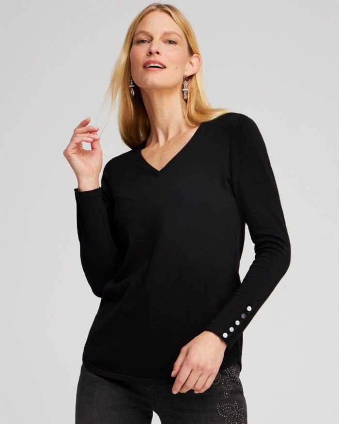 Women's Spun Rayon V-neck Pullover Sweater - Black - Click Image to Close