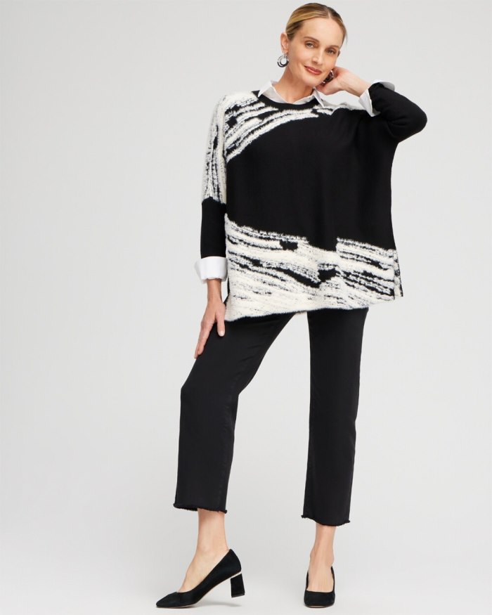 Women's Cashmere Blend Jacquard Sweater Poncho - Black