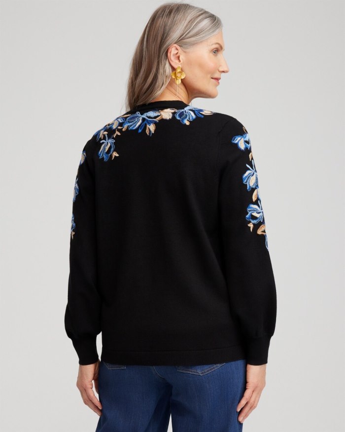 Women's Floral Embroidered Cardigan - Black