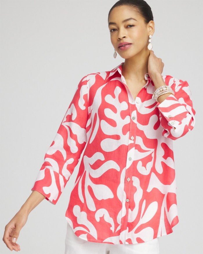 Women's No Iron Reef 3/4 Sleeve Shirt - Watermelon Punch - Click Image to Close