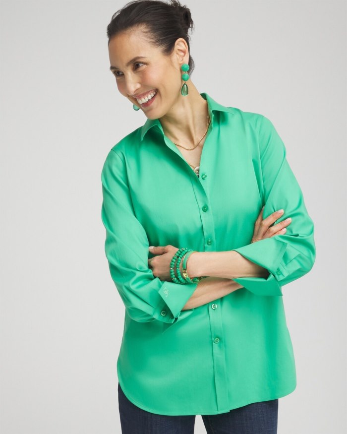 Women's No Iron 3/4 Sleeve Stretch Shirt - GRASSY GREEN - Click Image to Close