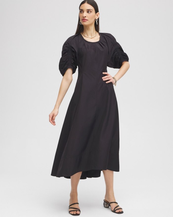 Women's Black Label Ruched Sleeve Dress - Black