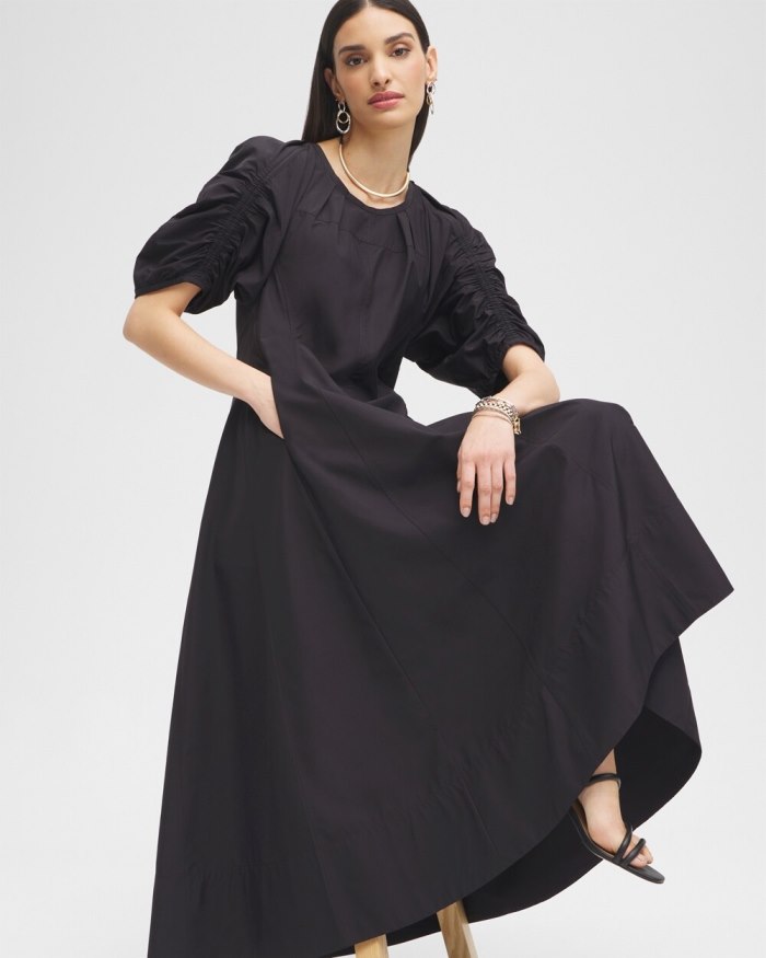 Women's Black Label Ruched Sleeve Dress - Black