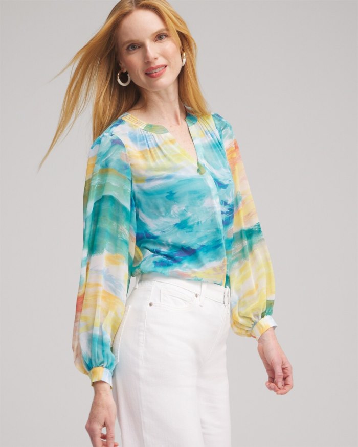 Women's Watercolor Print Blouse - Lemon Blossom - Click Image to Close