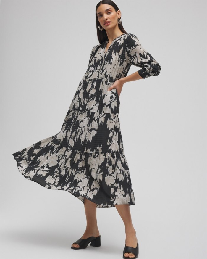 Women's Floral Tiered Midi Dress - Black