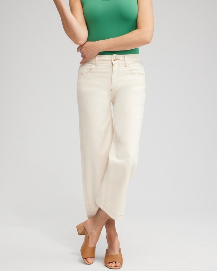 Women's Cropped Seeded Wide Leg Denim - Natural Seeded - Click Image to Close