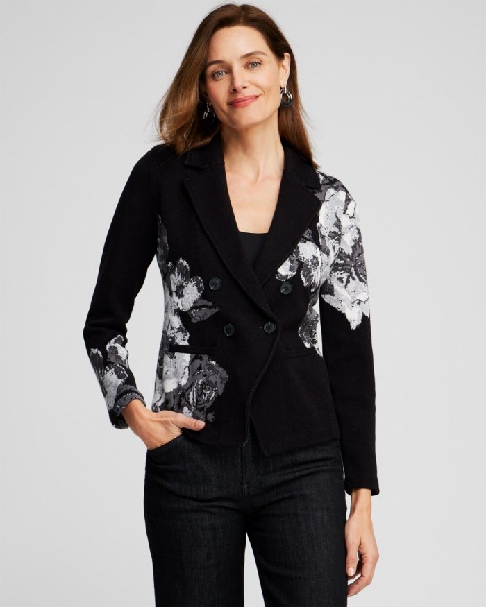 Women's Floral Jacquard Jacket - Black