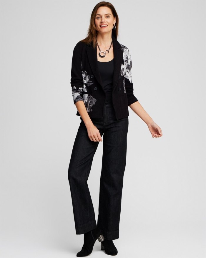 Women's Floral Jacquard Jacket - Black