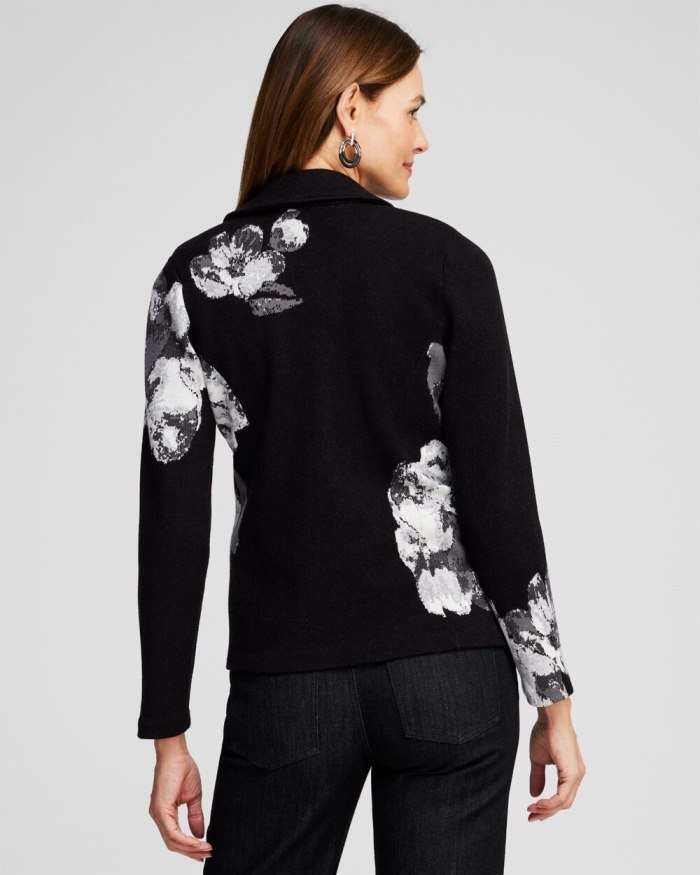 Women's Floral Jacquard Jacket - Black