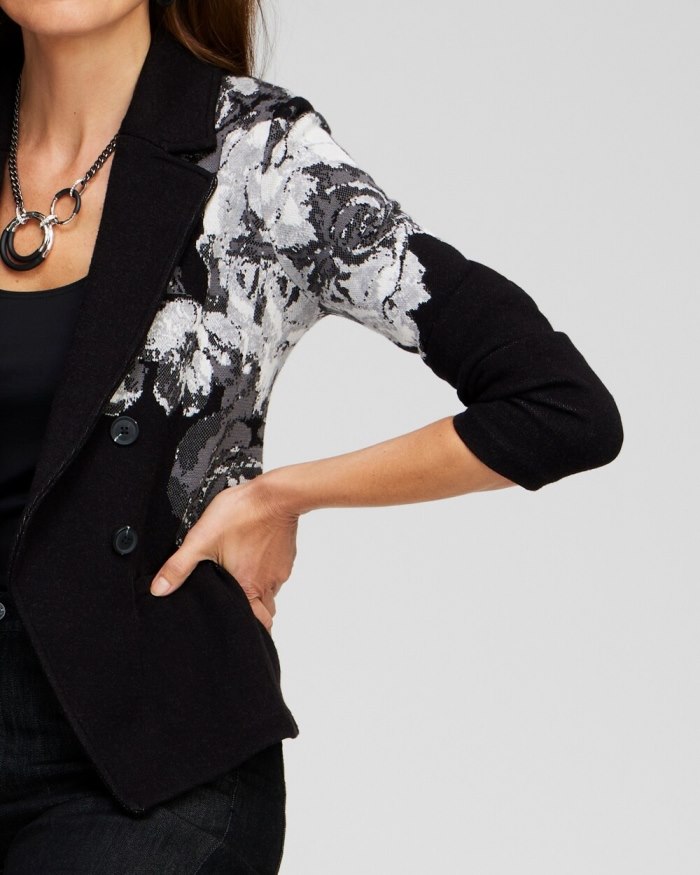 Women's Floral Jacquard Jacket - Black