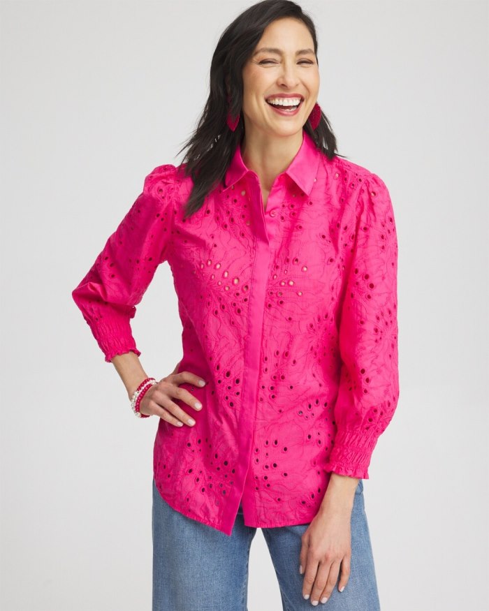 Women's Eyelet Shirt - PINK BROMELIAD