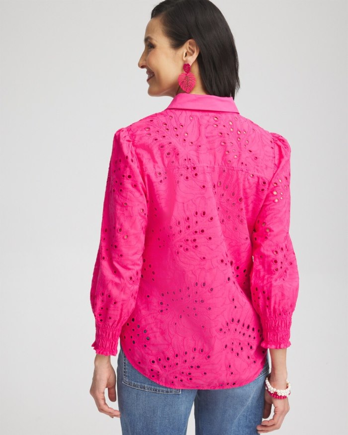 Women's Eyelet Shirt - PINK BROMELIAD