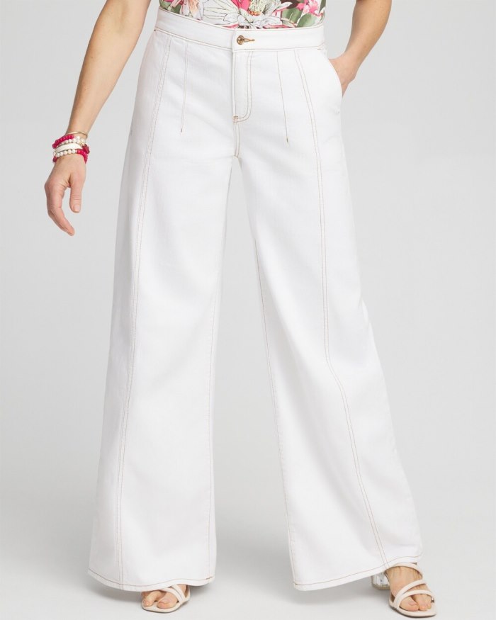 Women's High Rise Palazzo Jeans - Alabaster - Click Image to Close