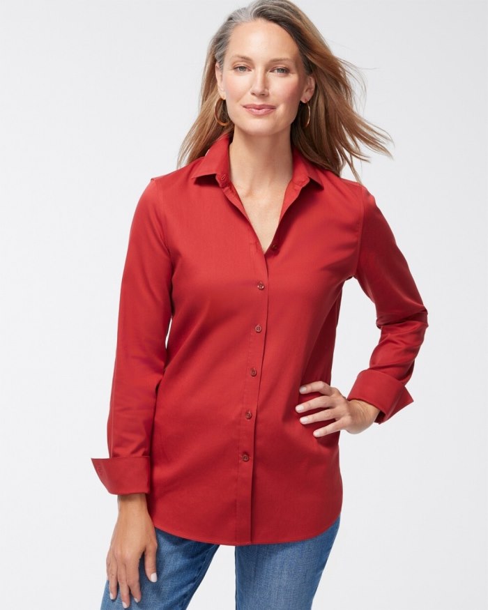 Women's No Iron Stretch Shirt - Smoked Paprika - Click Image to Close