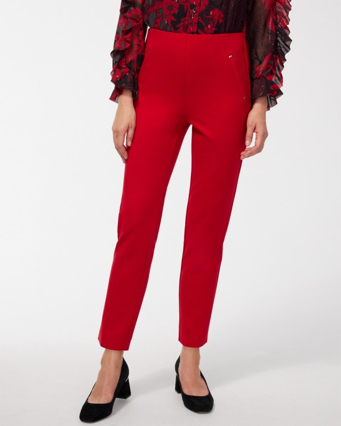 Women's Juliet Ponte Trim Detail Ankle Pants - Wild Poppy - Click Image to Close