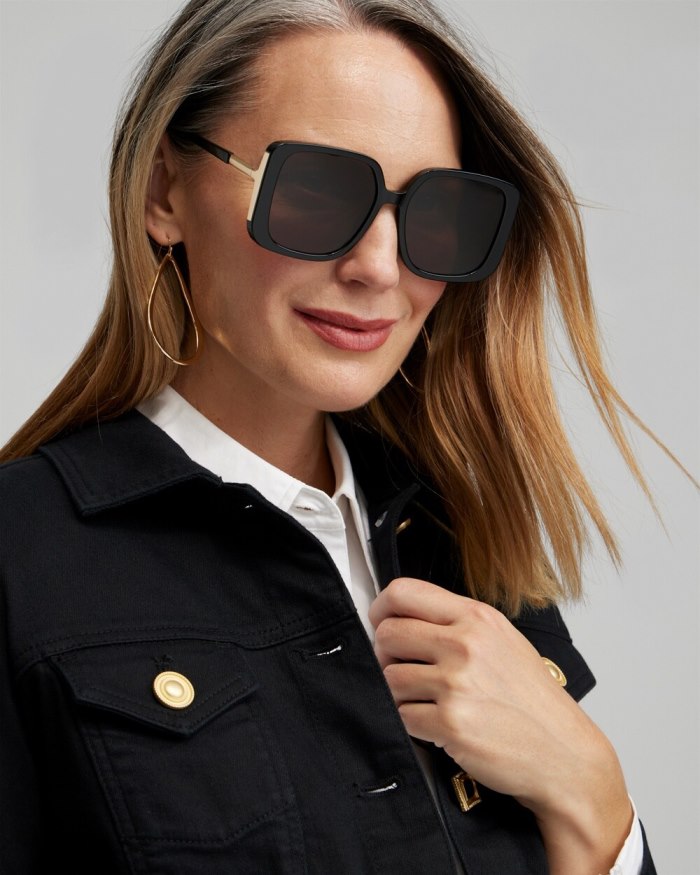 Women's Black Square Sunglasses - Black - Click Image to Close