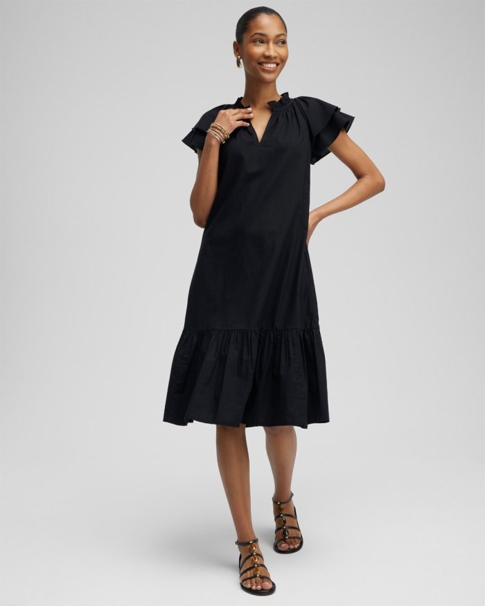 Women's Tiered Flutter Sleeve Midi Dress - Black - Click Image to Close