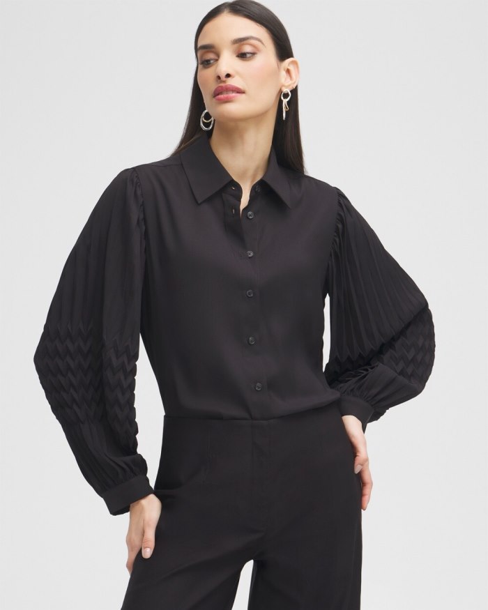 Women's Black Label Pleated Blouse - Black