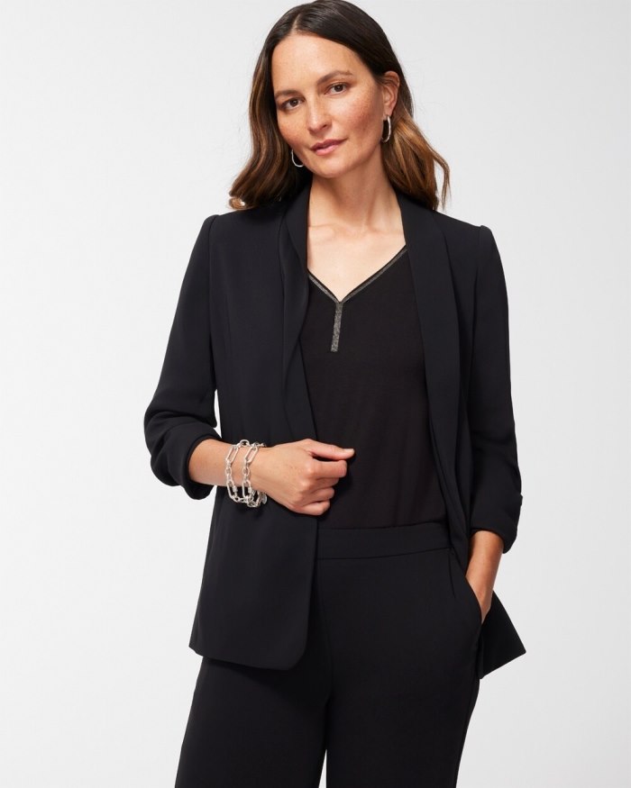 Women's Ruched Sleeve Blazer - Black