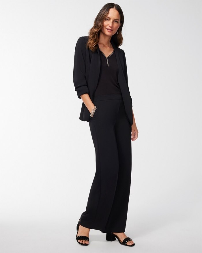 Women's Ruched Sleeve Blazer - Black