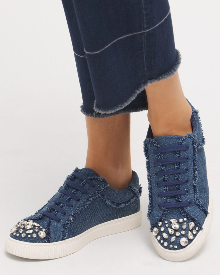 Women's Embellished Denim Sneakers - Dark Denim