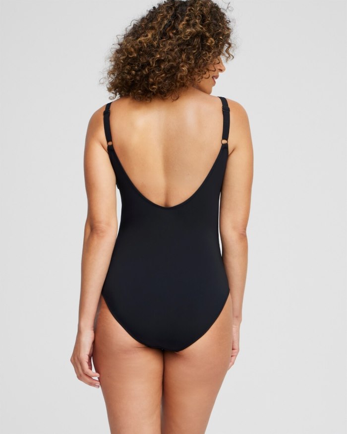 Women's Gottex Ruffle Square Neck One Piece - Black