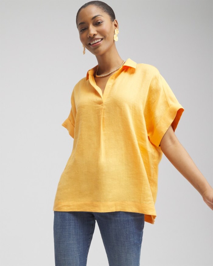 Women's Linen Popover Top - Mango Sorbet