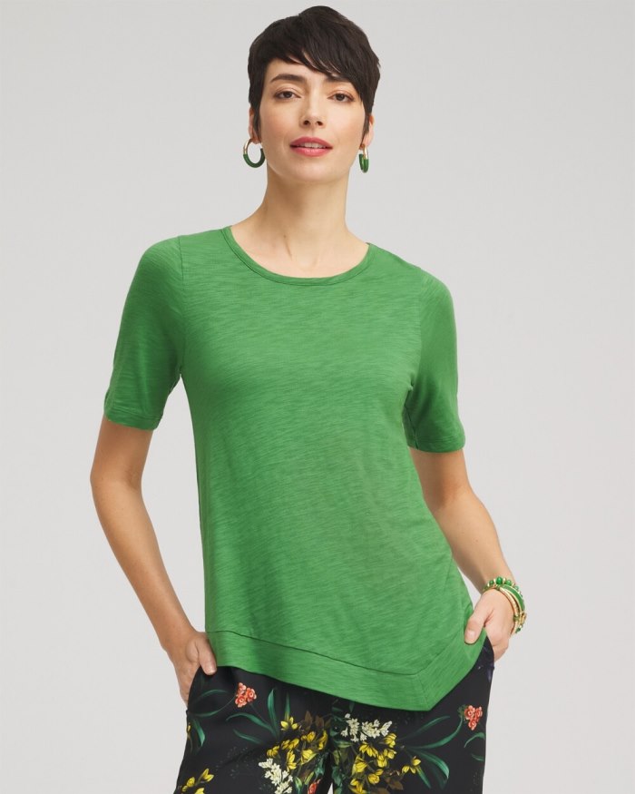 Women's Asymmetrical Elbow Sleeve Tee - Verdant Green