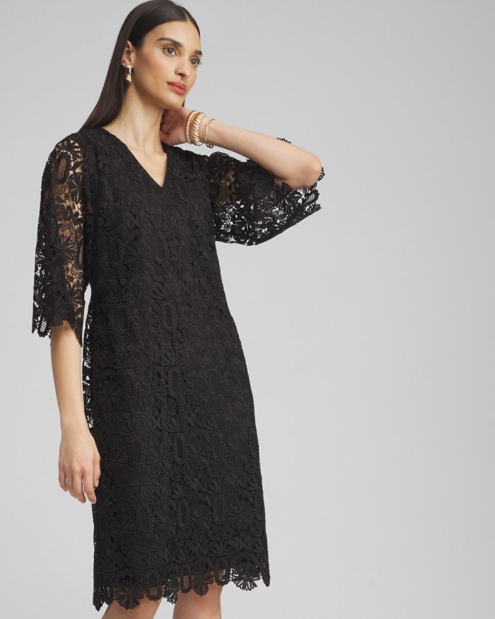 Women's Lace Shift Dress - Black - Click Image to Close