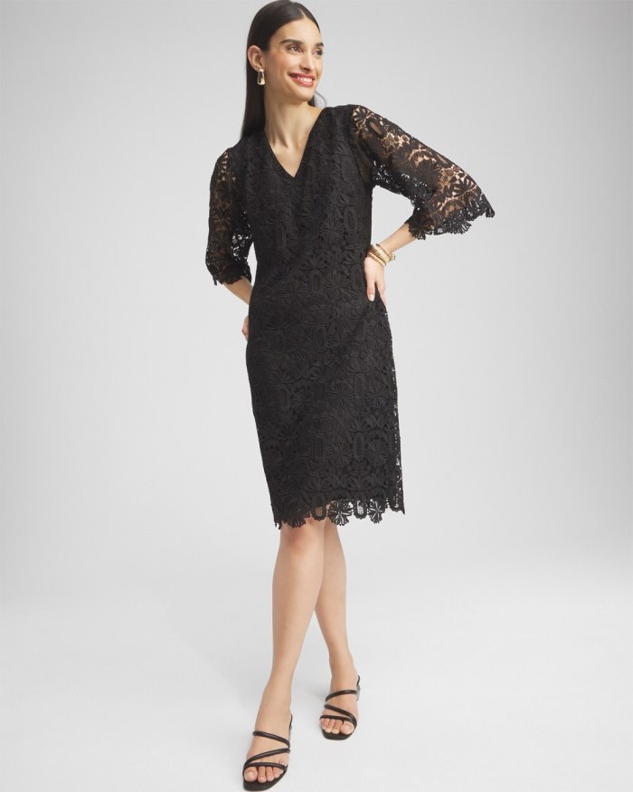 Women's Lace Shift Dress - Black