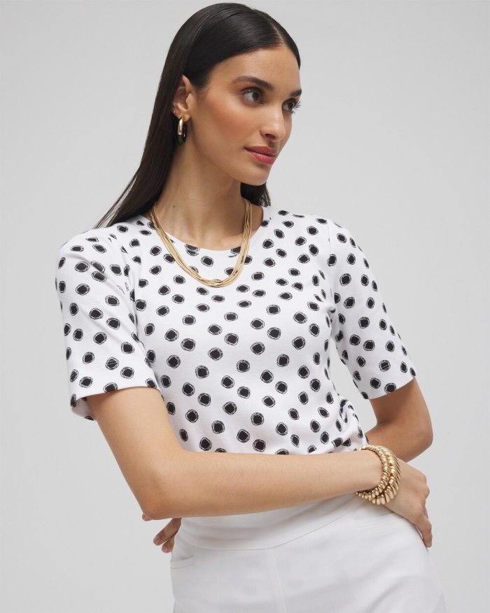 Women's Polka Dot Everyday Elbow Sleeve Tee - Alabaster