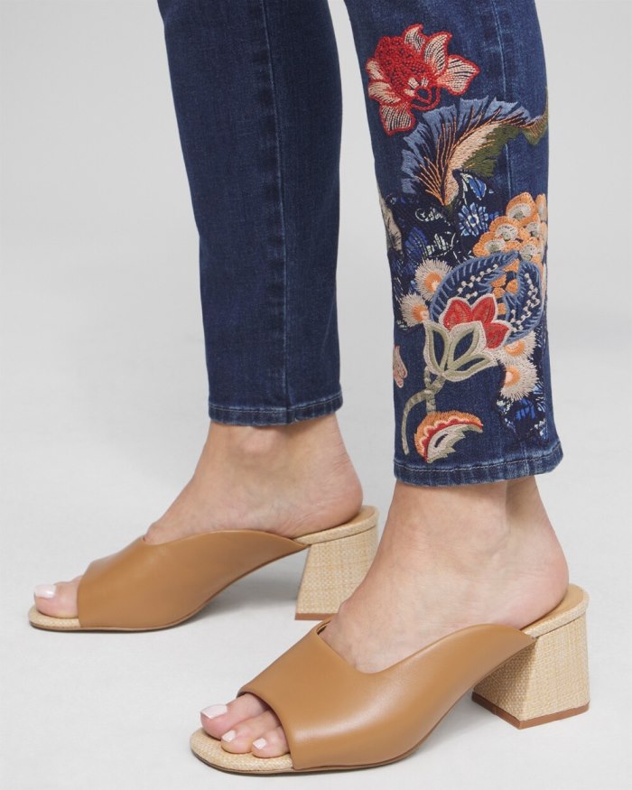 Women's Embroidered Pull-on Ankle Jeggings - Marina Bay Indigo