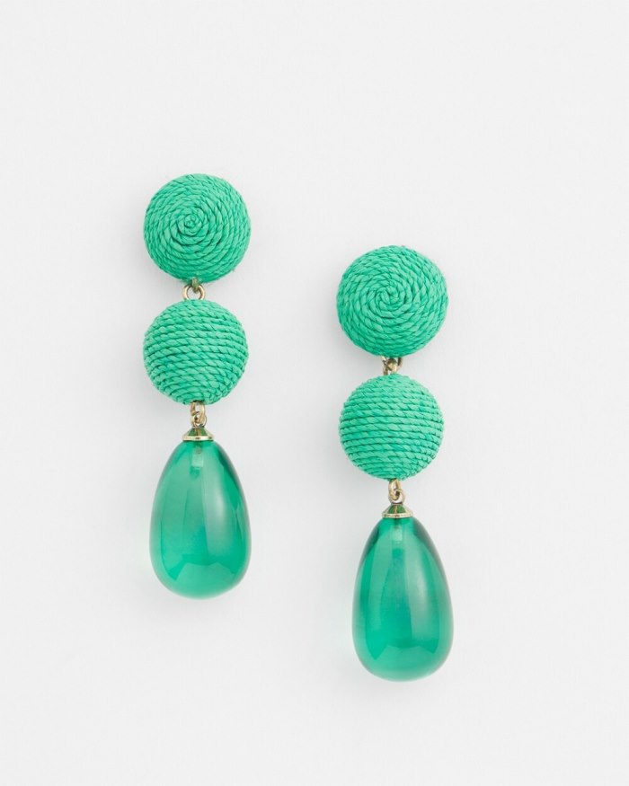 Women's No Droop Green Raffia Drop Earrings - GRASSY GREEN